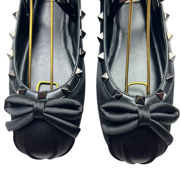 VALENTINO GARAVANI Rockstud Satin Ballet Flats EU 39 US 9 Black Wrap Around Shoe - Picture 9 of 16